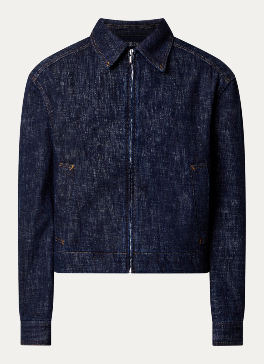 Jacquemus de-Nîmes Canevas spijkerjas met logo en steekzakken - voorkant 5 donkerblauw
