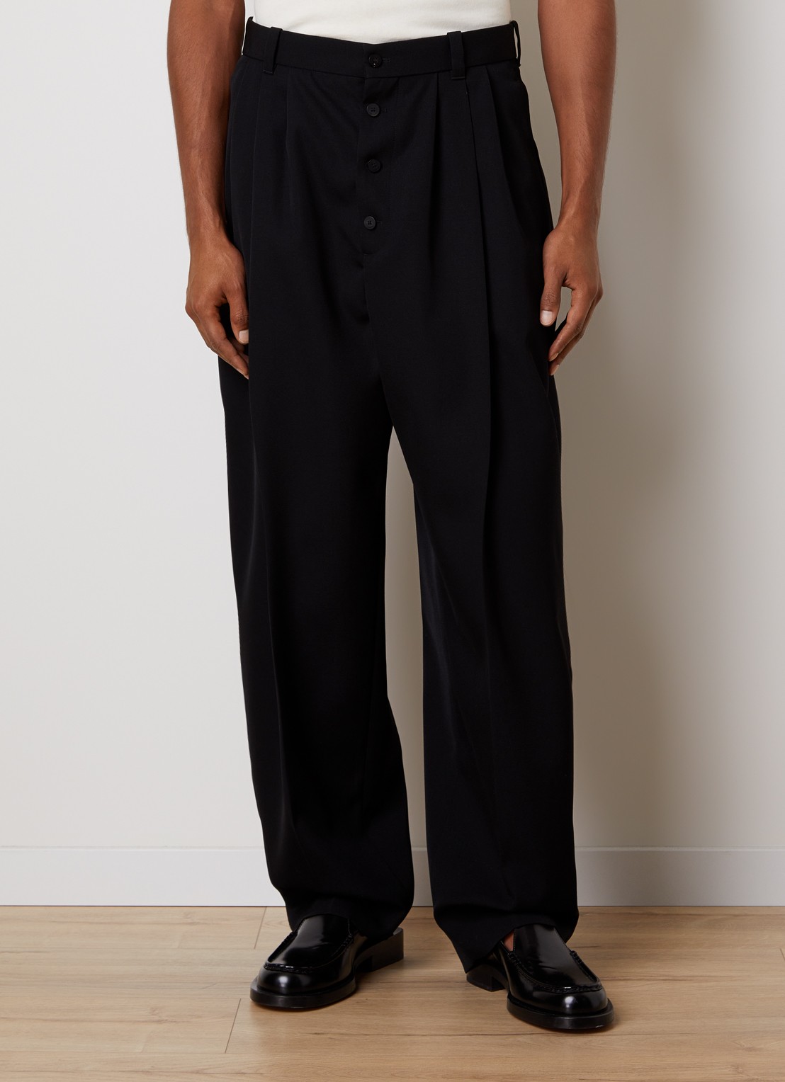 Jacquemus Fernando loose fit pantalon van wol met steekzakken - detail zwart