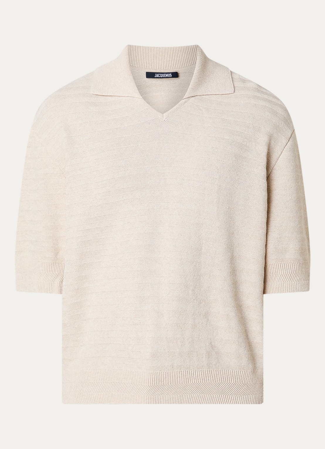 Jacquemus Fijngebreide regular fit polo in zijdeblend met V-hals - voorkant 4 beige