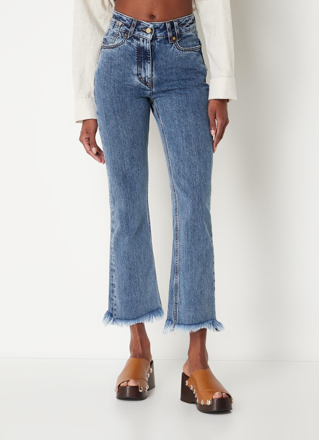 Jacquemus High waist flared fit cropped jeans met medium wassing - detail 3 indigo