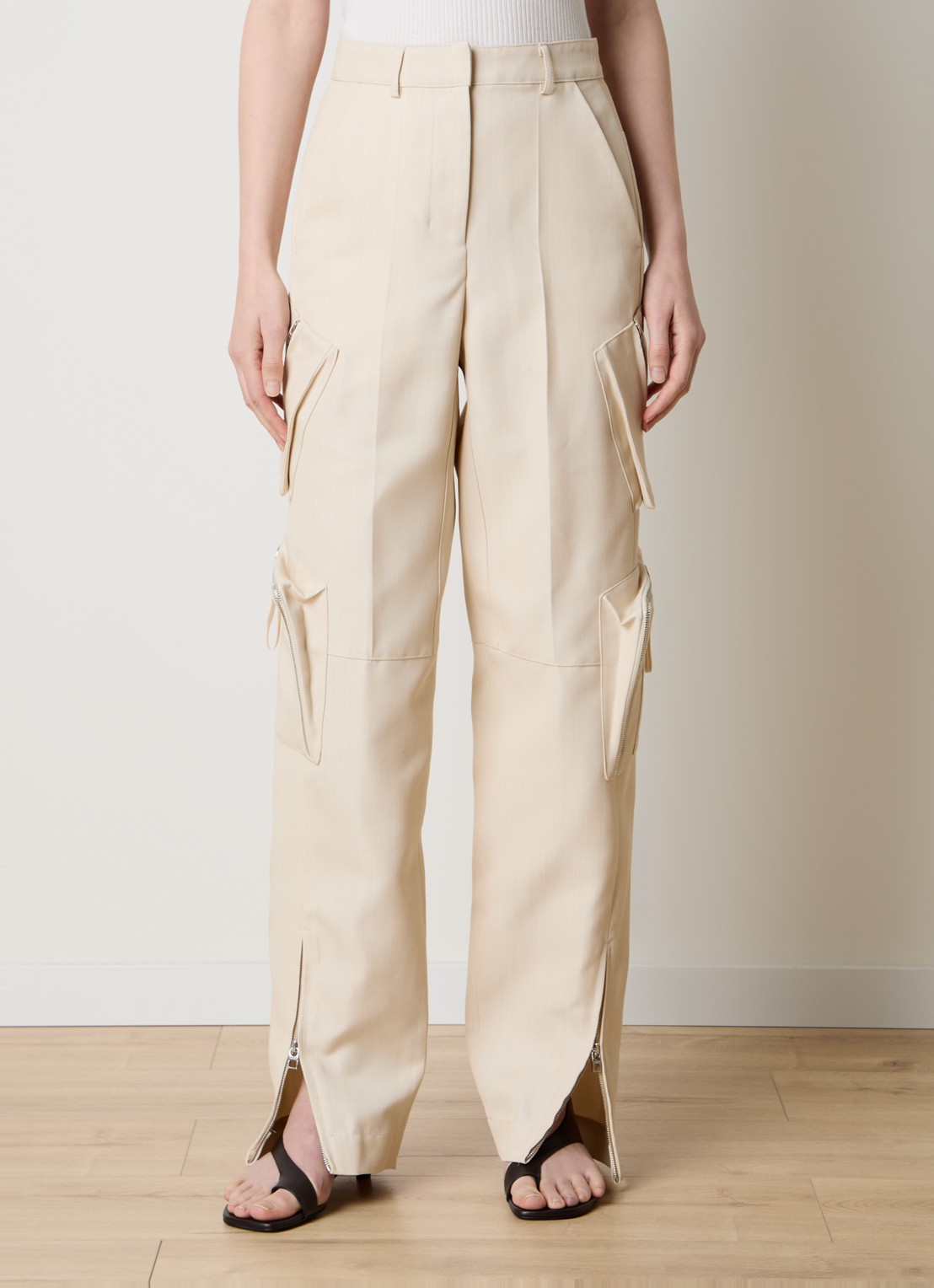 Jacquemus High waist straight fit cargobroek in wolblend - detail 4 beige