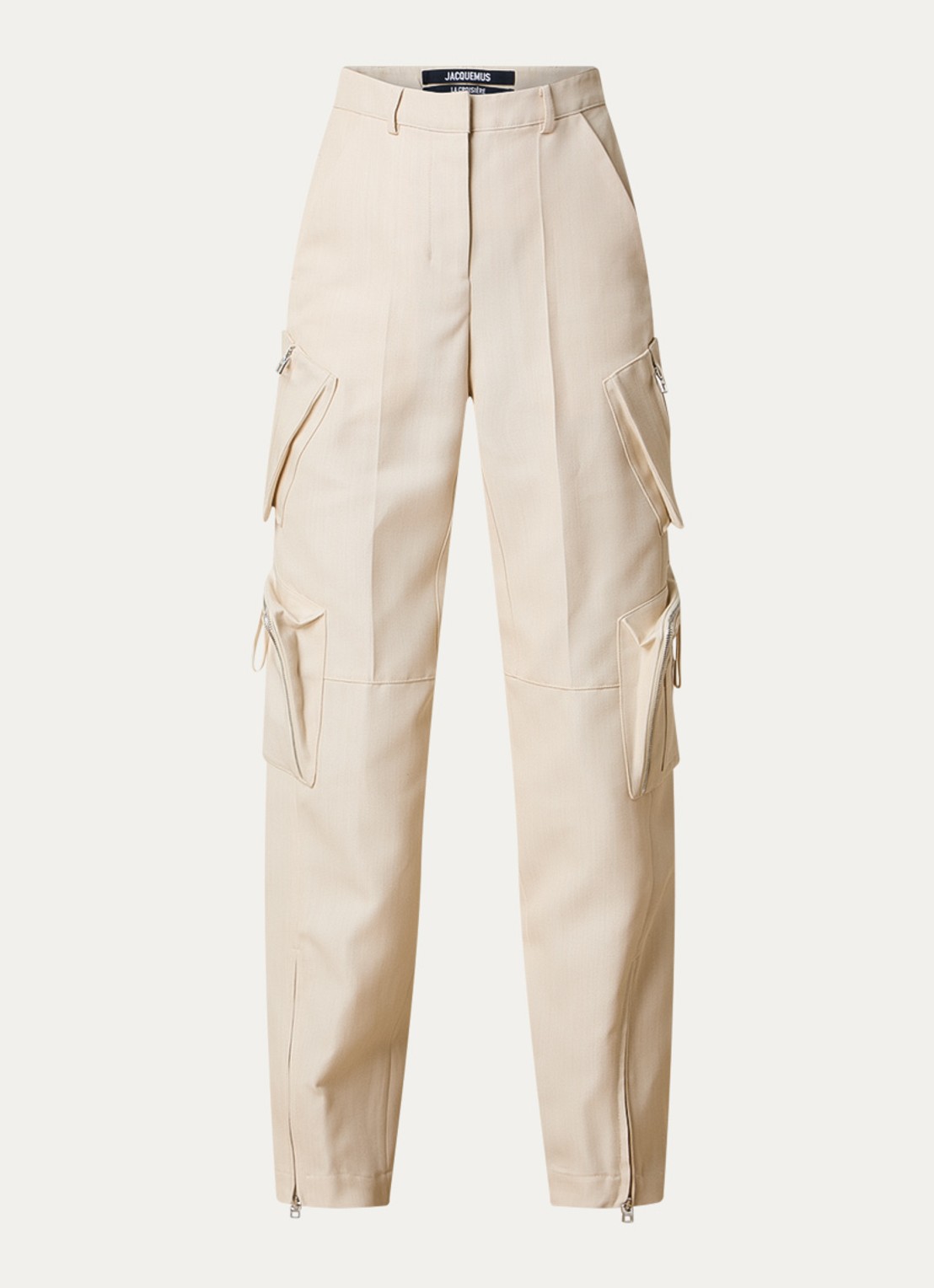 Jacquemus High waist straight fit cargobroek in wolblend - voorkant 2 beige