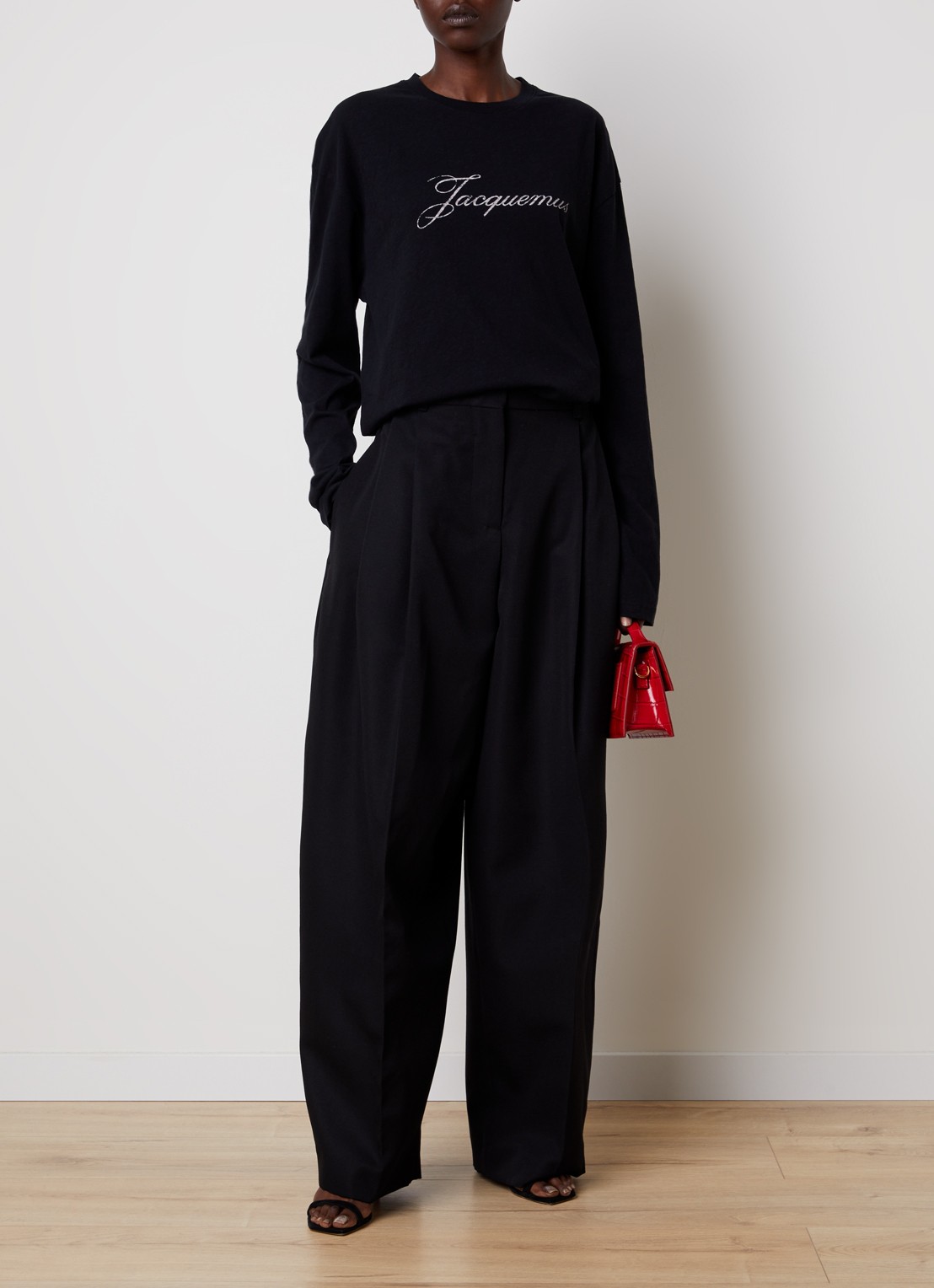 Jacquemus High waist wide fit pantalon met steekzakken - voorkant 2 zwart