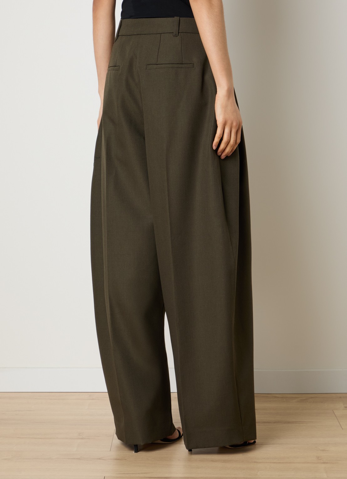 Jacquemus High waist wide fit pantalon van wol met steekzakken - achterkant 3 bronsgroen