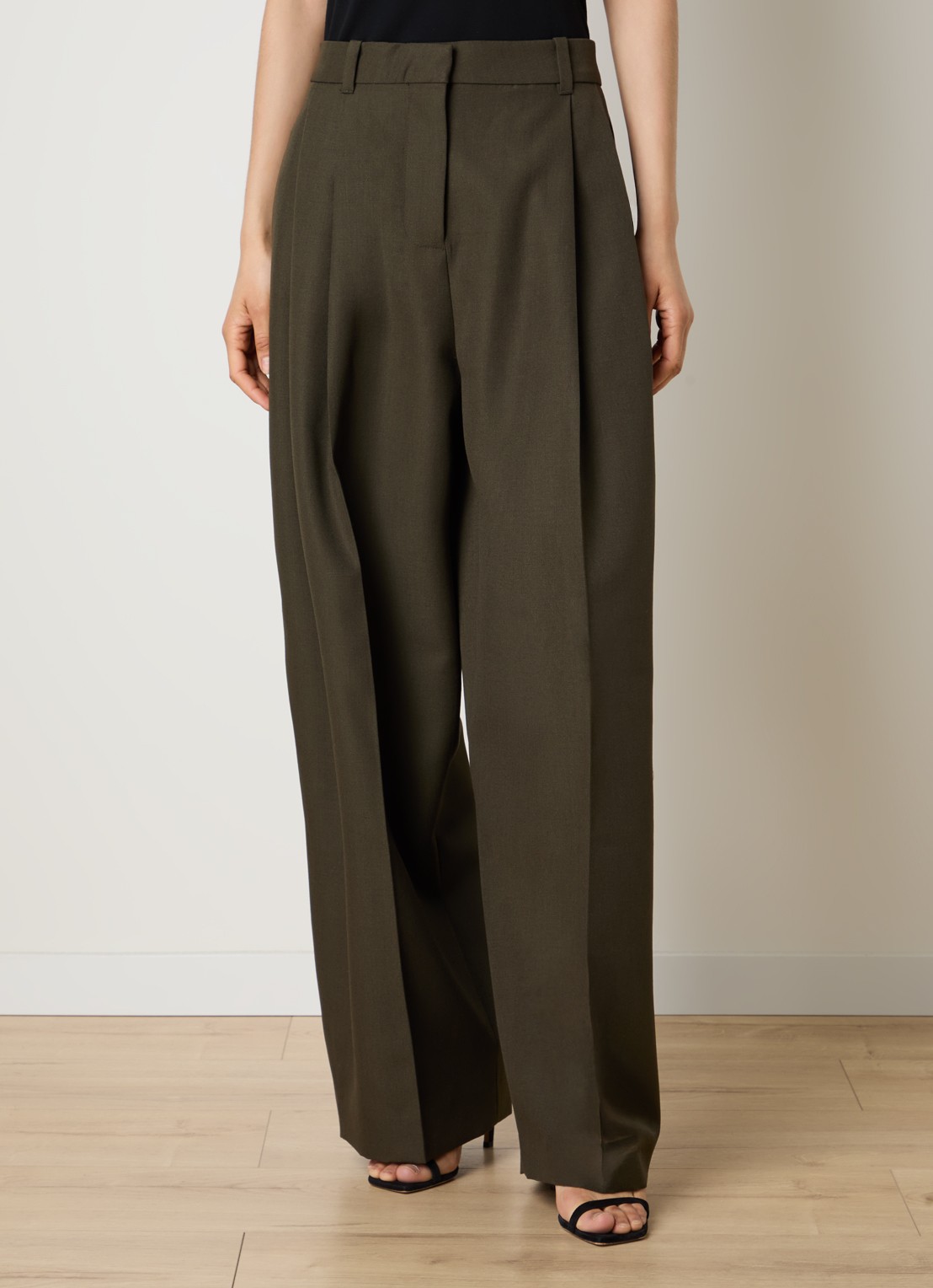 Jacquemus High waist wide fit pantalon van wol met steekzakken - detail 4 bronsgroen