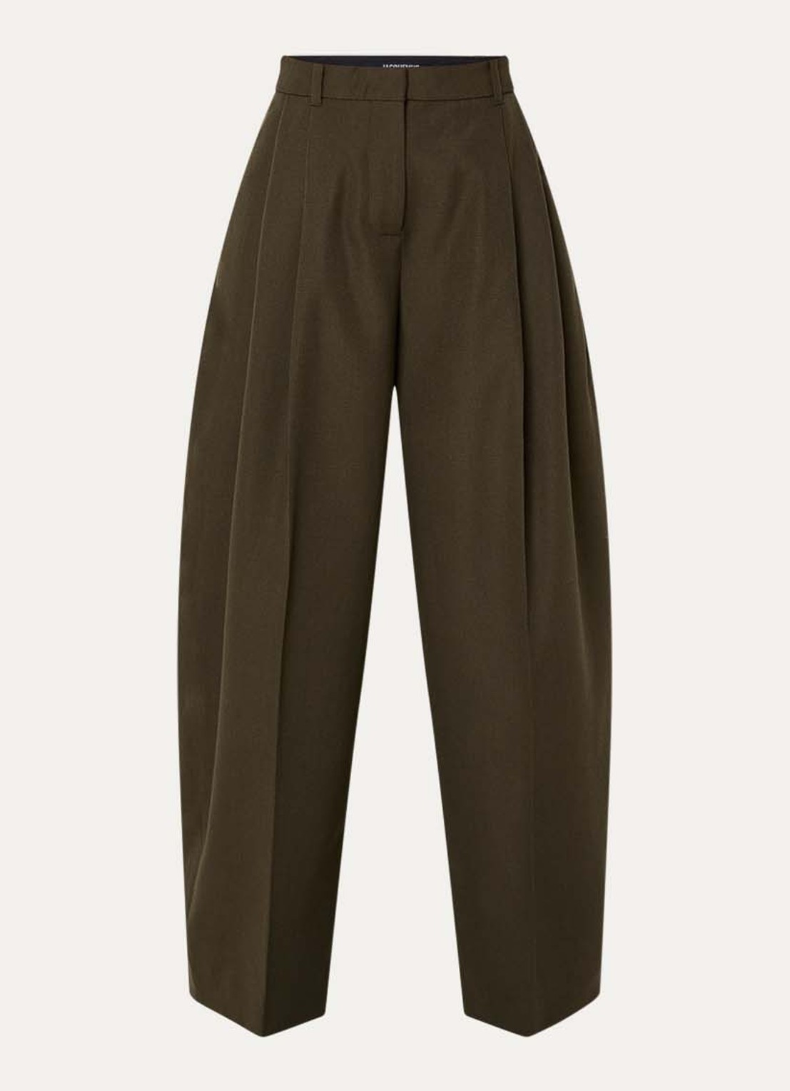 Jacquemus High waist wide fit pantalon van wol met steekzakken - voorkant bronsgroen