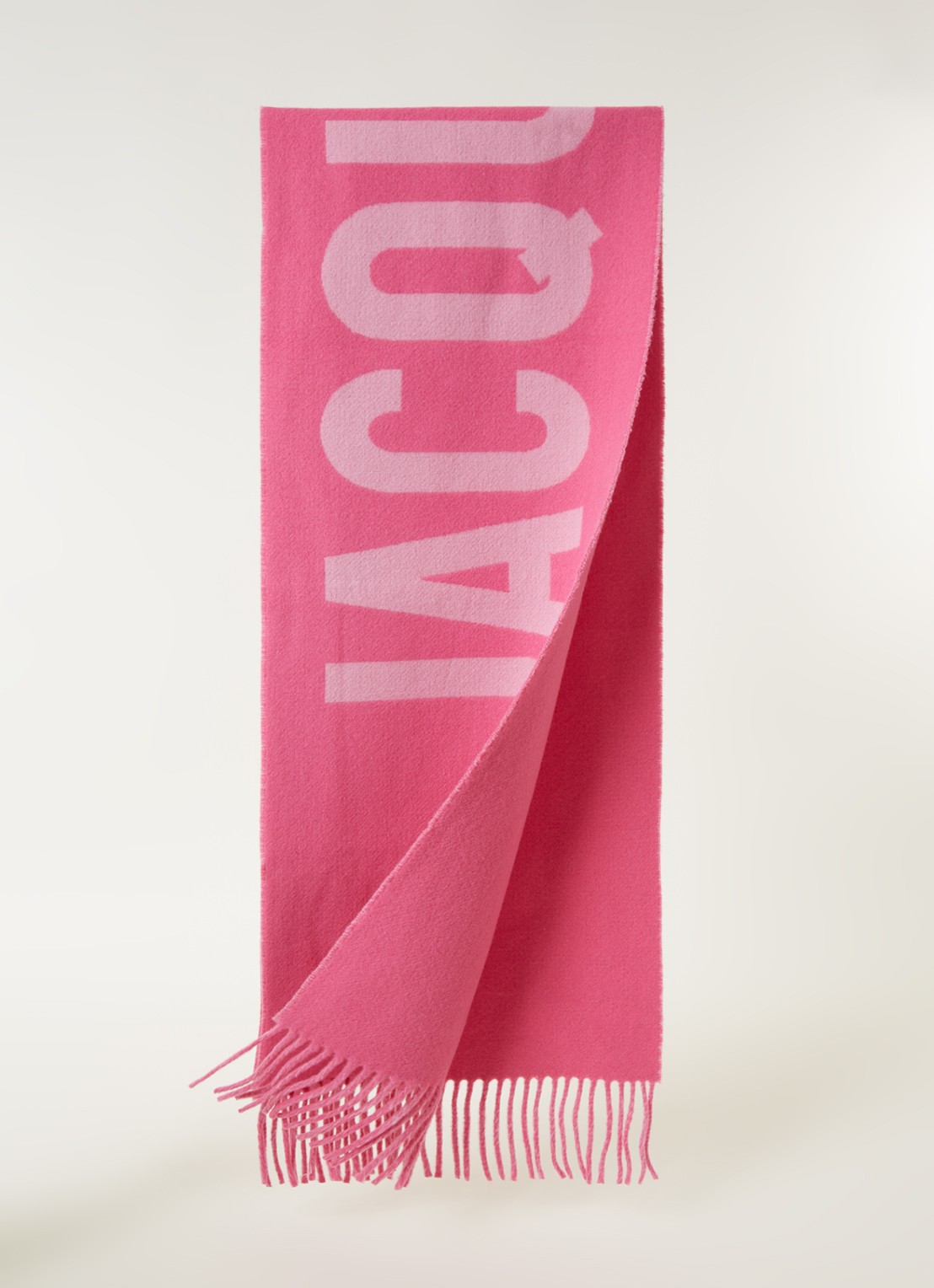 Jacquemus L'Echarpe sjaal van scheerwol met logoprint 180 x 35 cm - detail 3 roze