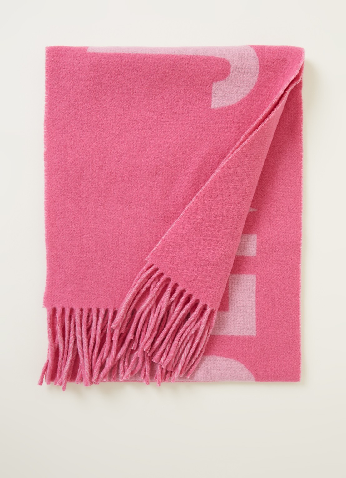 Jacquemus L'Echarpe sjaal van scheerwol met logoprint 180 x 35 cm - voorkant roze