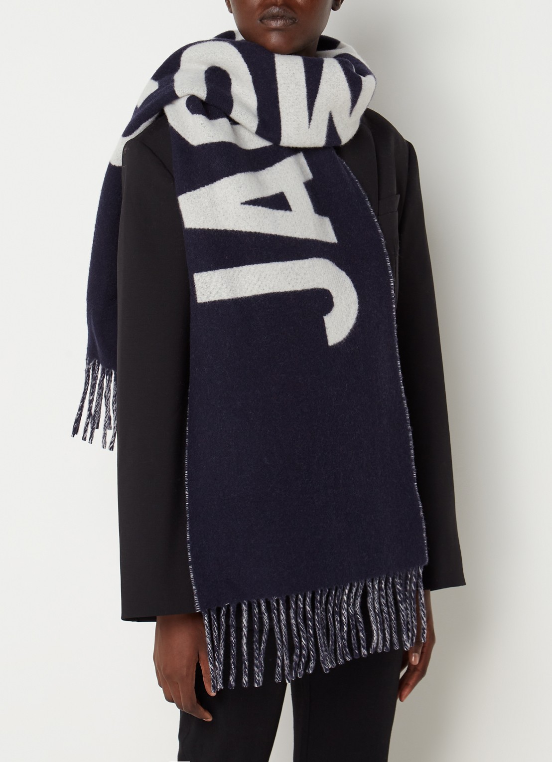 Jacquemus L'Echarpe sjaal van wol met logo 180 x 35 cm - voorkant 2 blauw