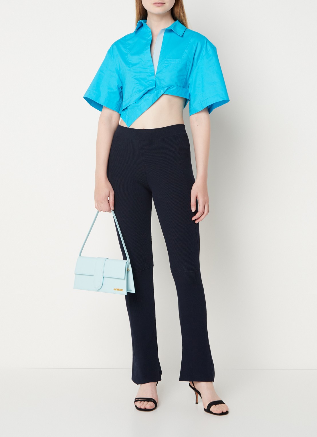 Jacquemus La Chemise Capri crop top in linnenblend - voorkant 3 turquoise