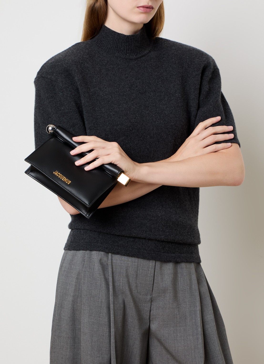 Jacquemus La Petite Rond Carré clutch van lamsleer - voorkant 7 zwart