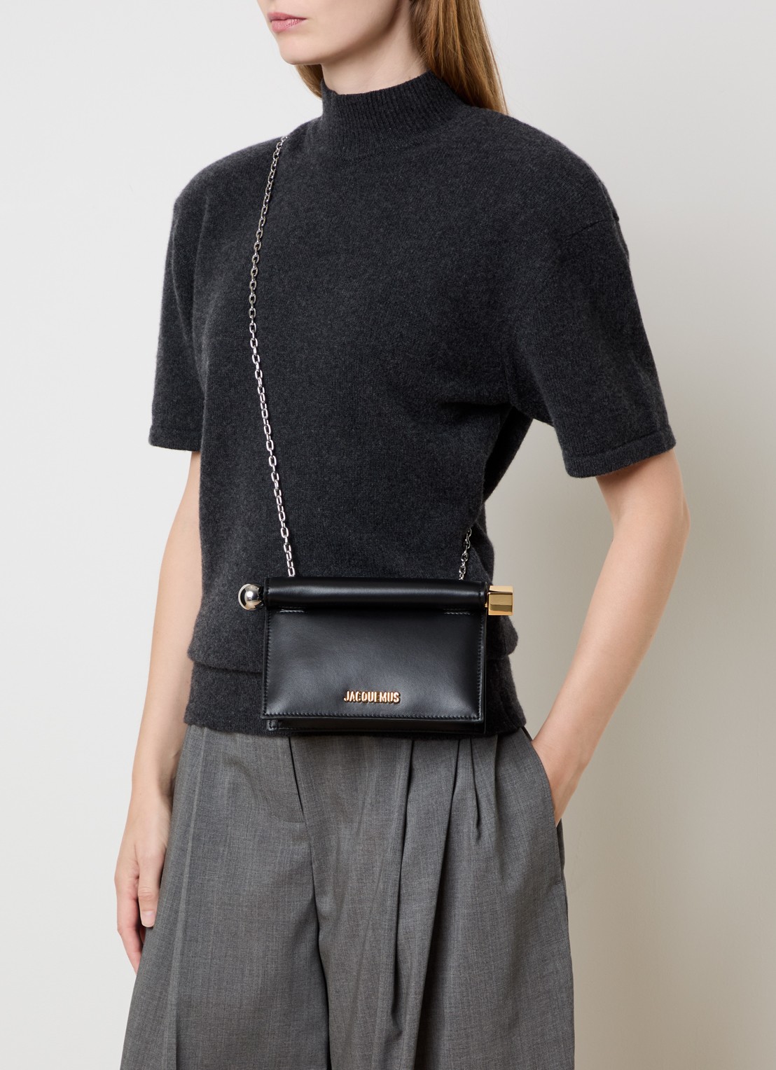 Jacquemus La Petite Rond Carré clutch van lamsleer - voorkant 8 zwart
