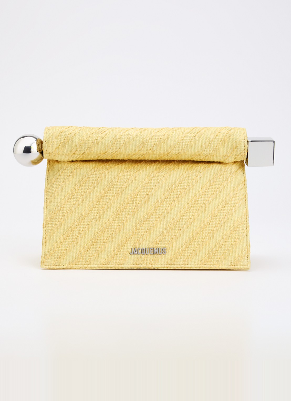 Jacquemus La Pochette Rond Carré clutch met leren details en logo - voorkant lichtgeel