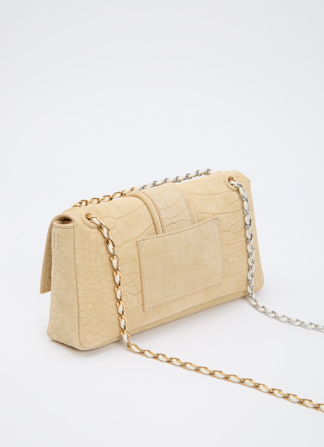 Jacquemus Le Bambino crossbodytas van kalfssuède met crocostructuur - achterkant beige