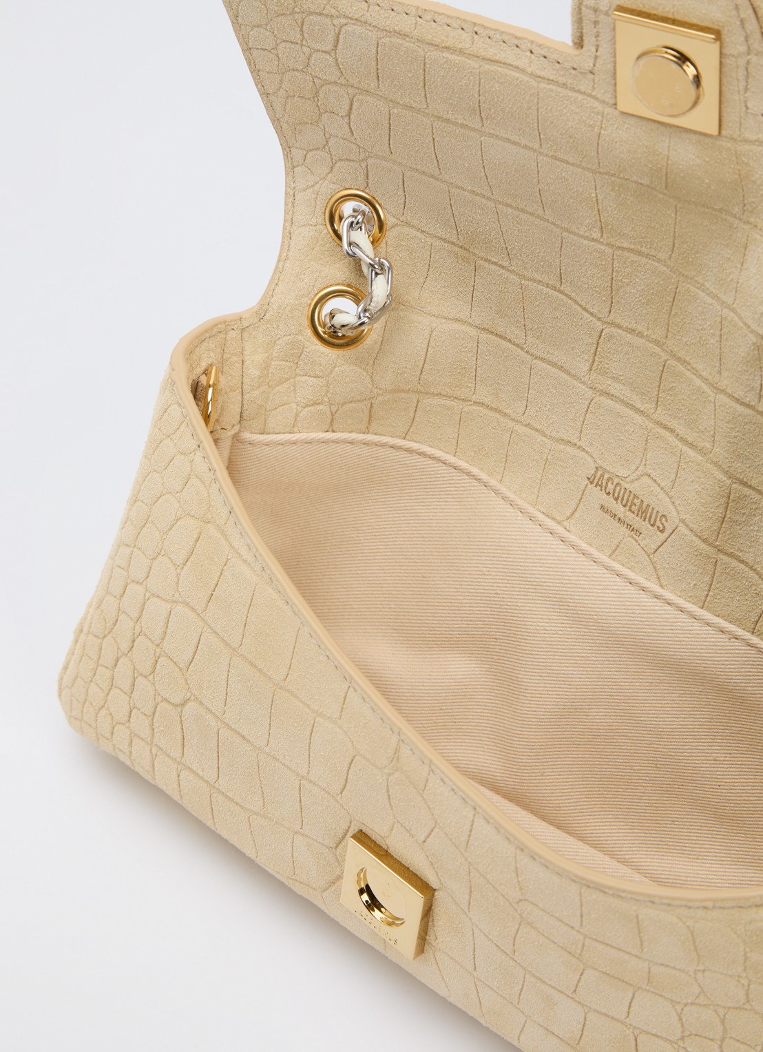 Jacquemus Le Bambino crossbodytas van kalfssuède met crocostructuur - detail 2 beige