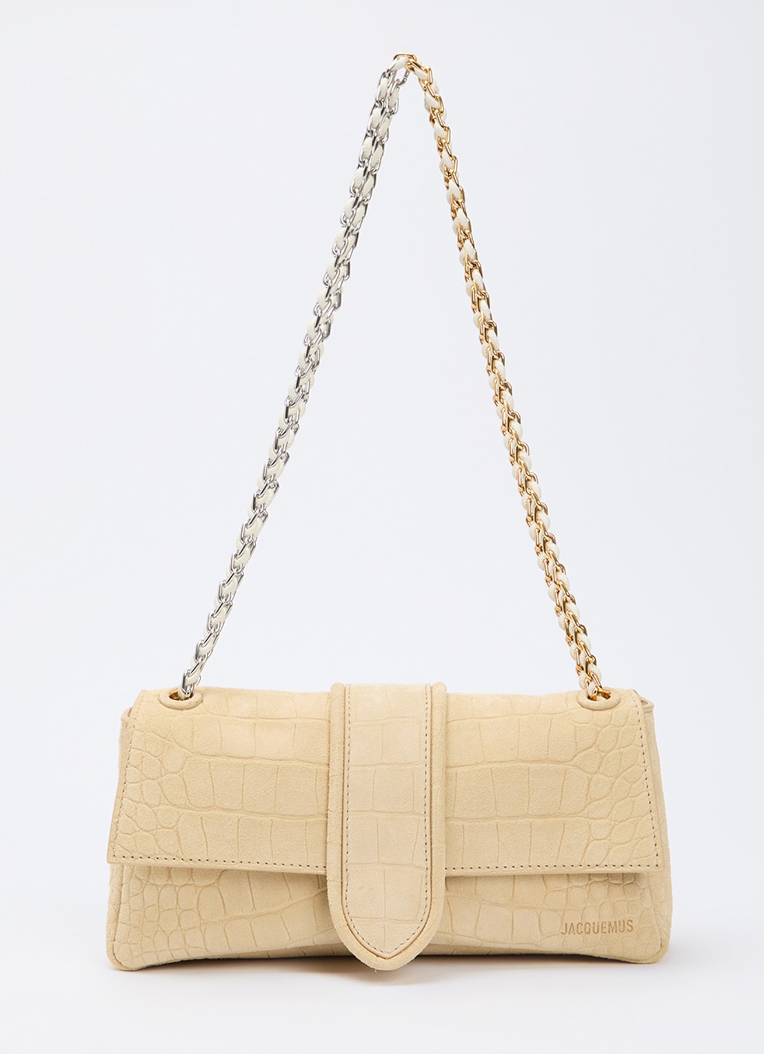Jacquemus Le Bambino crossbodytas van kalfssuède met crocostructuur - voorkant 6 beige