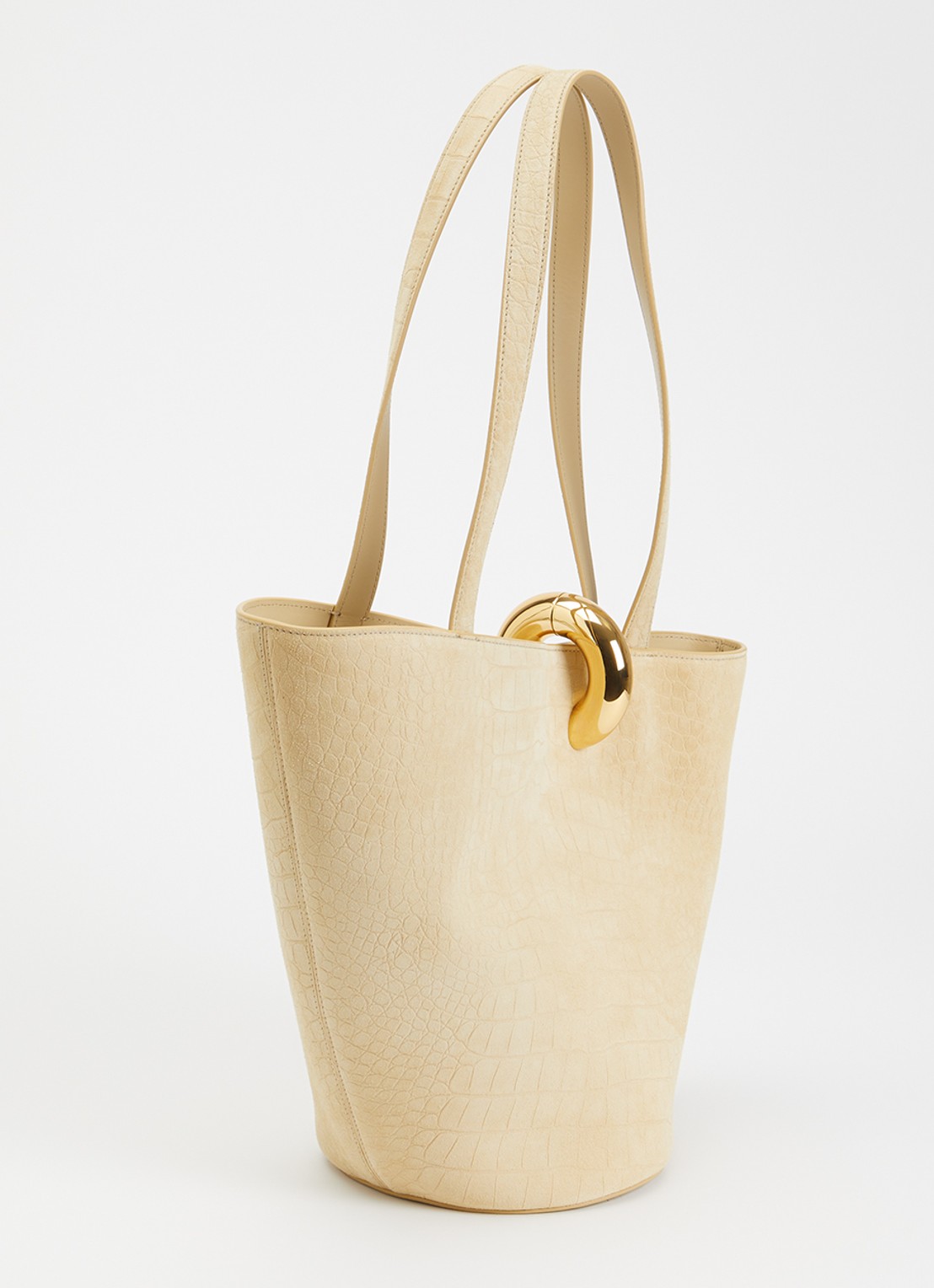 Jacquemus Le Bambola schoudertas van kalfssuède met crocostructuur - achterkant 6 beige