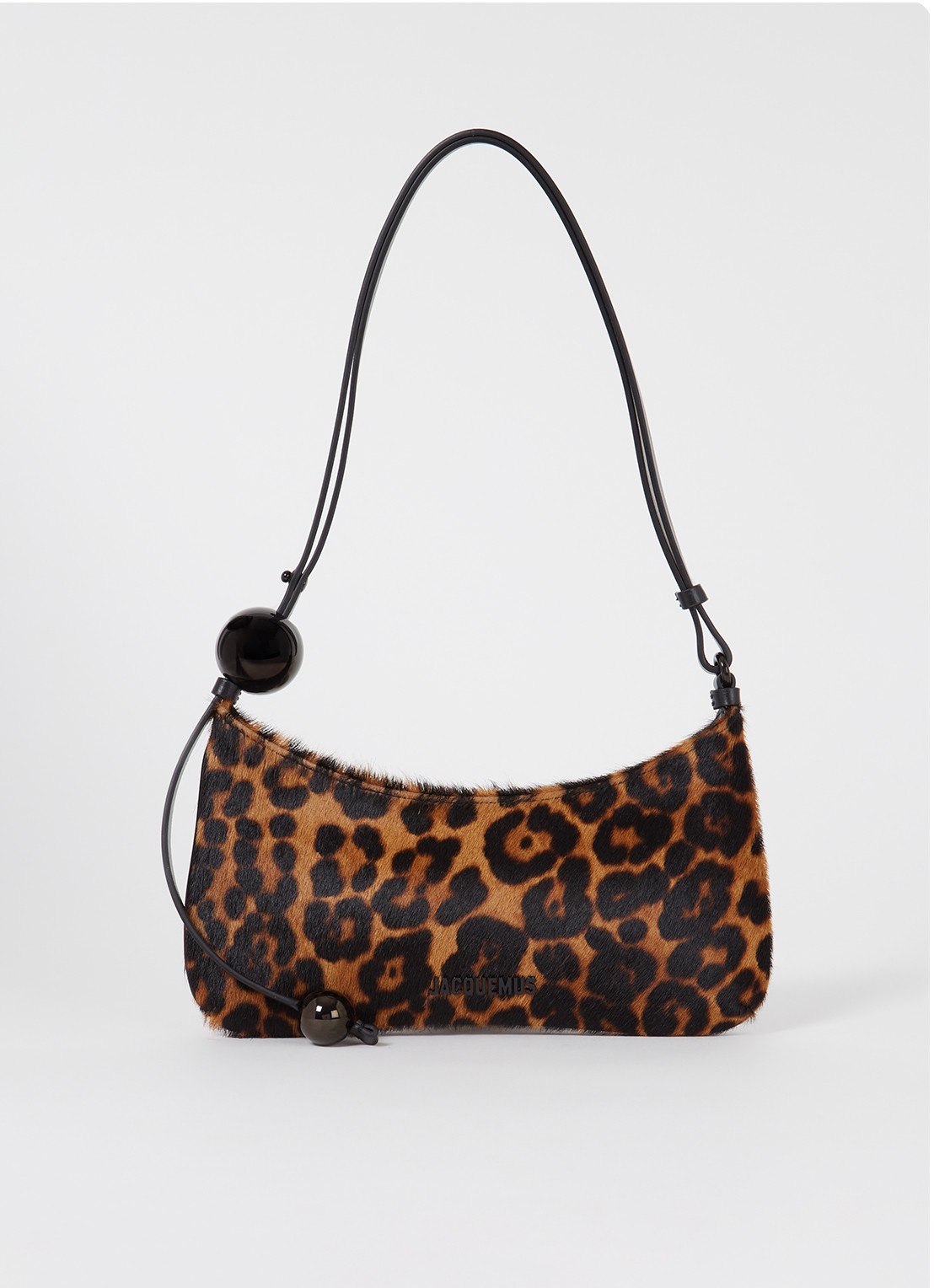 Jacquemus Le Bisou Perle schoudertas van leer met dierenprint en structuur - voorkant 2 bruin