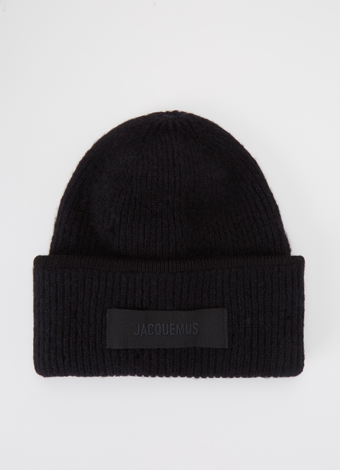 Jacquemus Le Bonnet grofgebreide muts in alpaca wolblend met logo - voorkant zwart