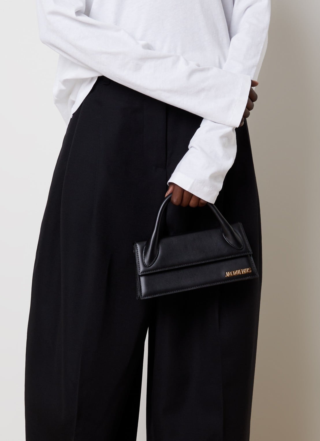 Jacquemus Le Chiquito Long handtas van kalfsleer met afneembare schouderriem  - voorkant 6 zwart