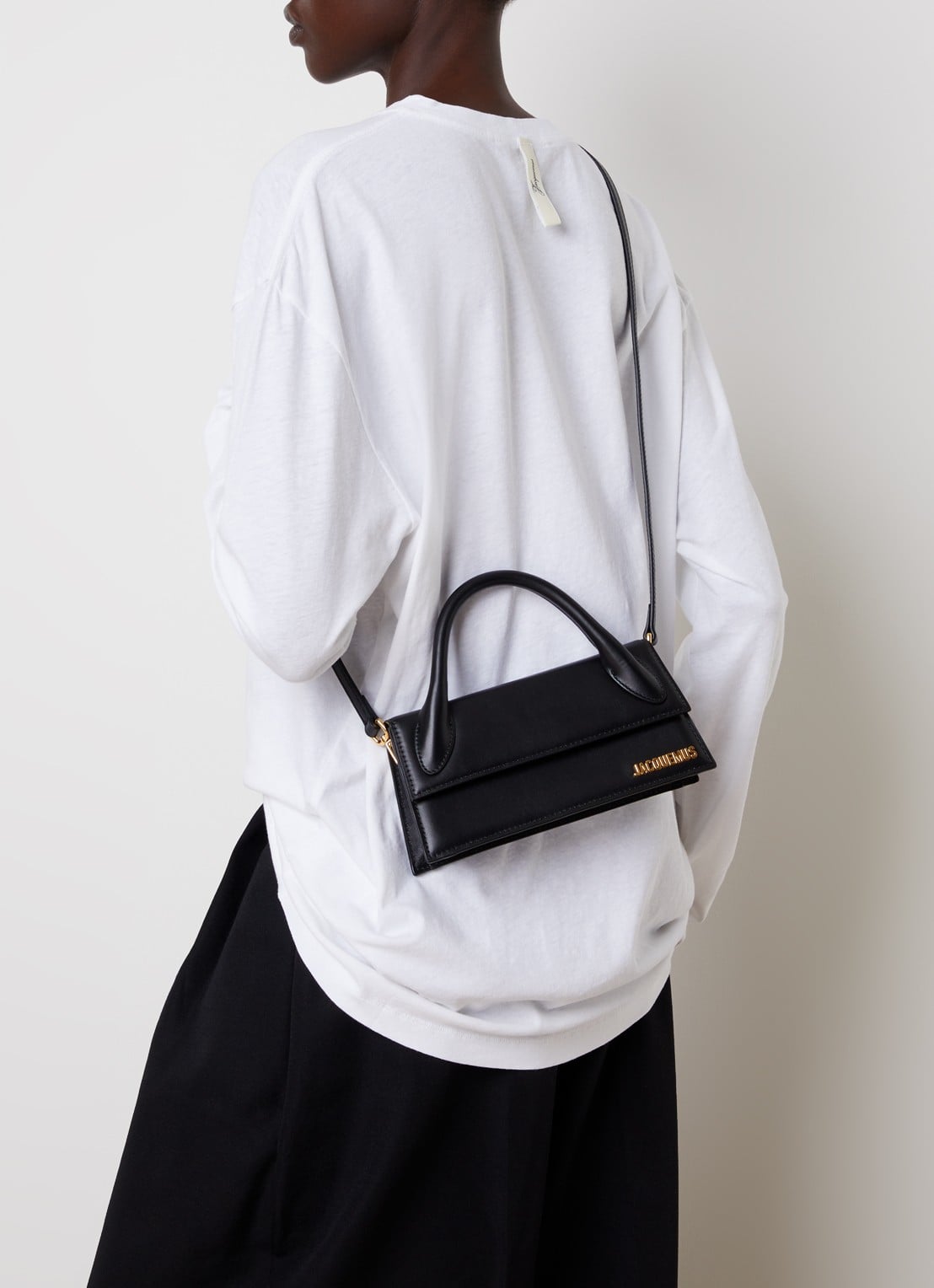 Jacquemus Le Chiquito Long handtas van kalfsleer met afneembare schouderriem  - voorkant 7 zwart