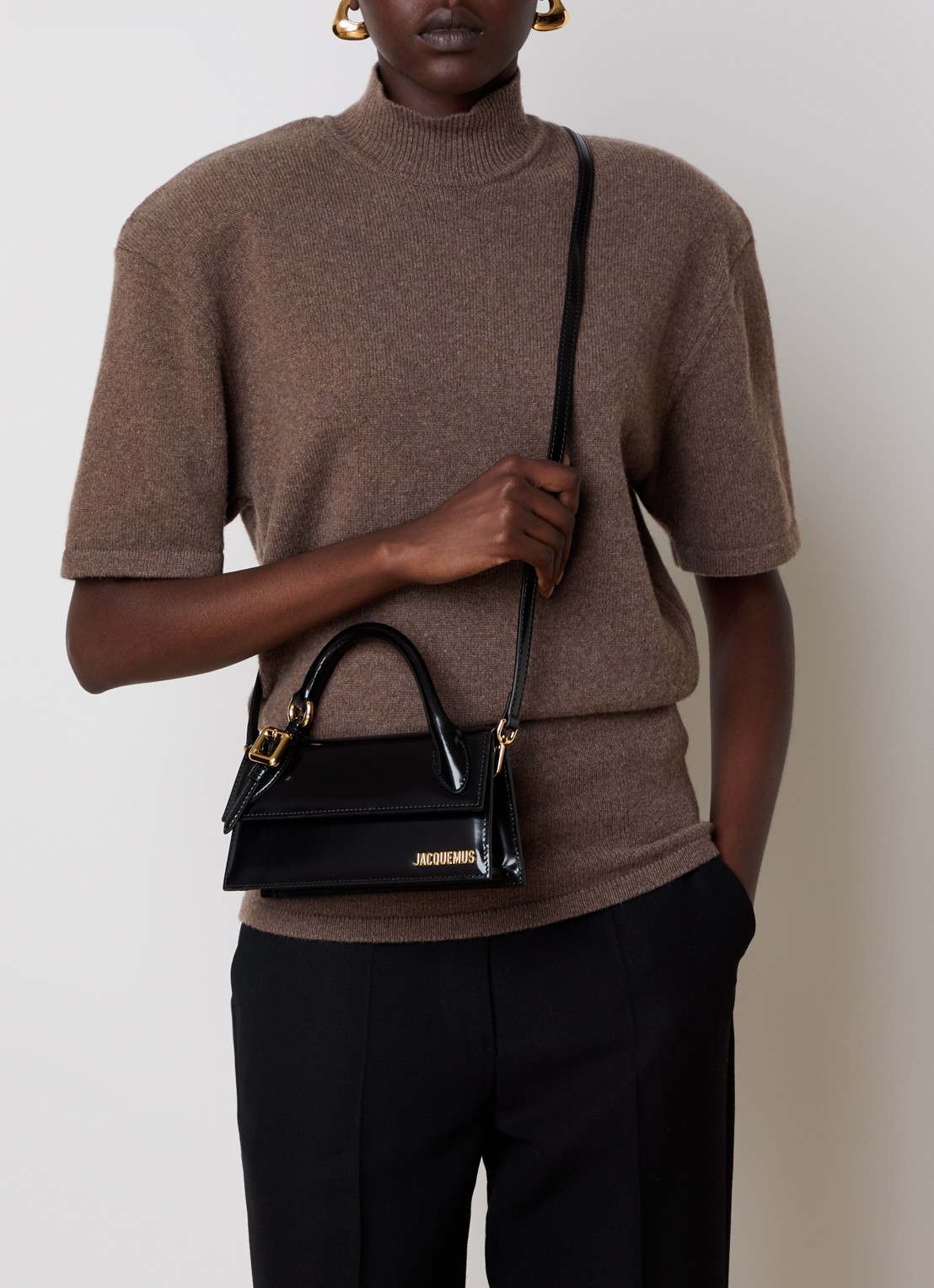 Jacquemus Le Chiquito Long handtas van kalfsleer met gespdetail - voorkant 7 zwart