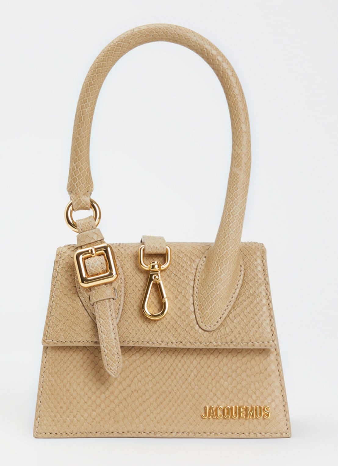 Jacquemus Le Chiquito Moyen handtas van kalfsleer met afneembare schouderriem - voorkant beige