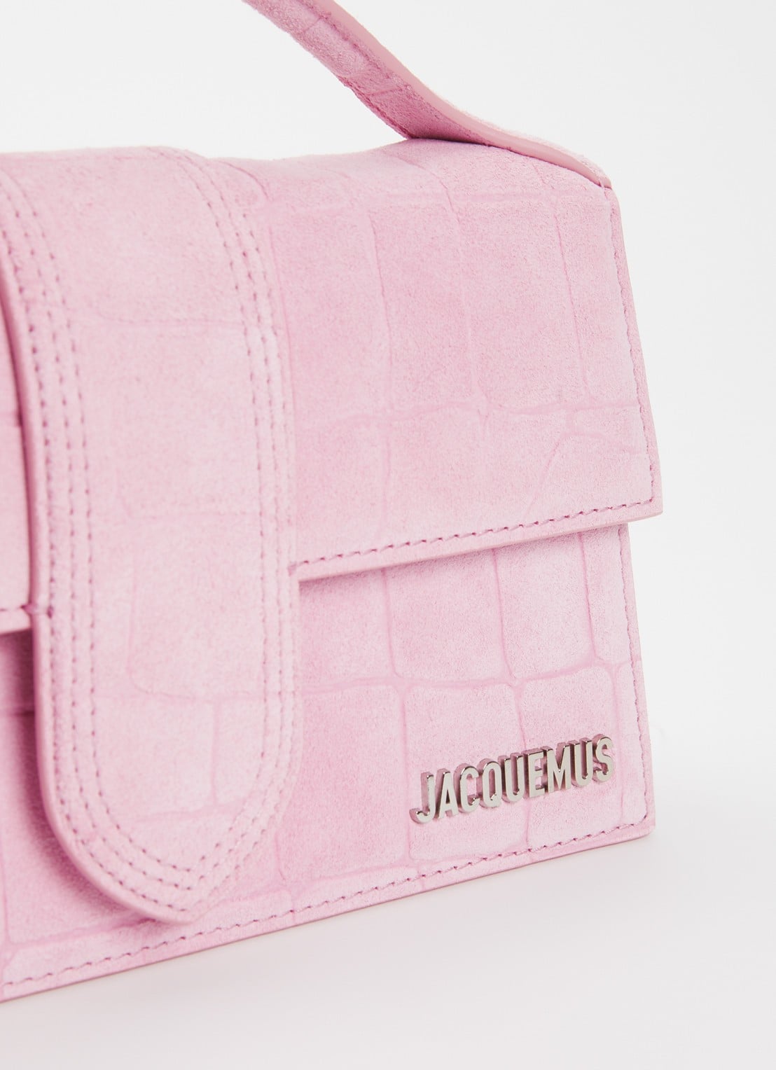 Jacquemus Le Grand Bambino handtas van kalfssuède met crocostructuur en afneembare schouderriem - detail 3 roze