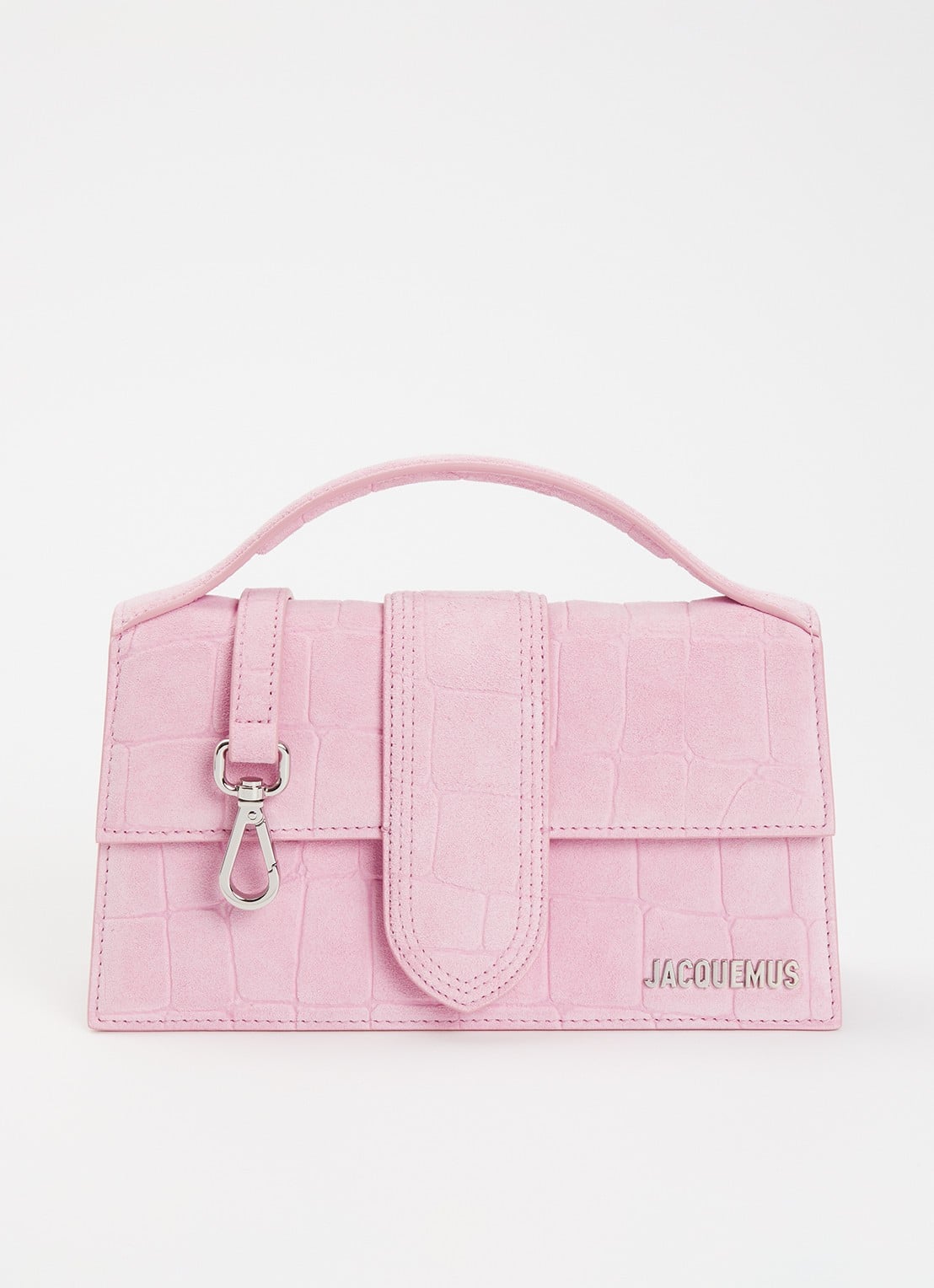 Jacquemus Le Grand Bambino handtas van kalfssuède met crocostructuur en afneembare schouderriem - voorkant 6 roze