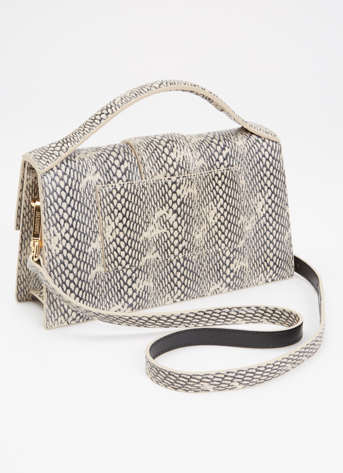 Jacquemus Le Grand Bambino handtas van leer met afneembare schouderriem en slangenstructuur - achterkant beige