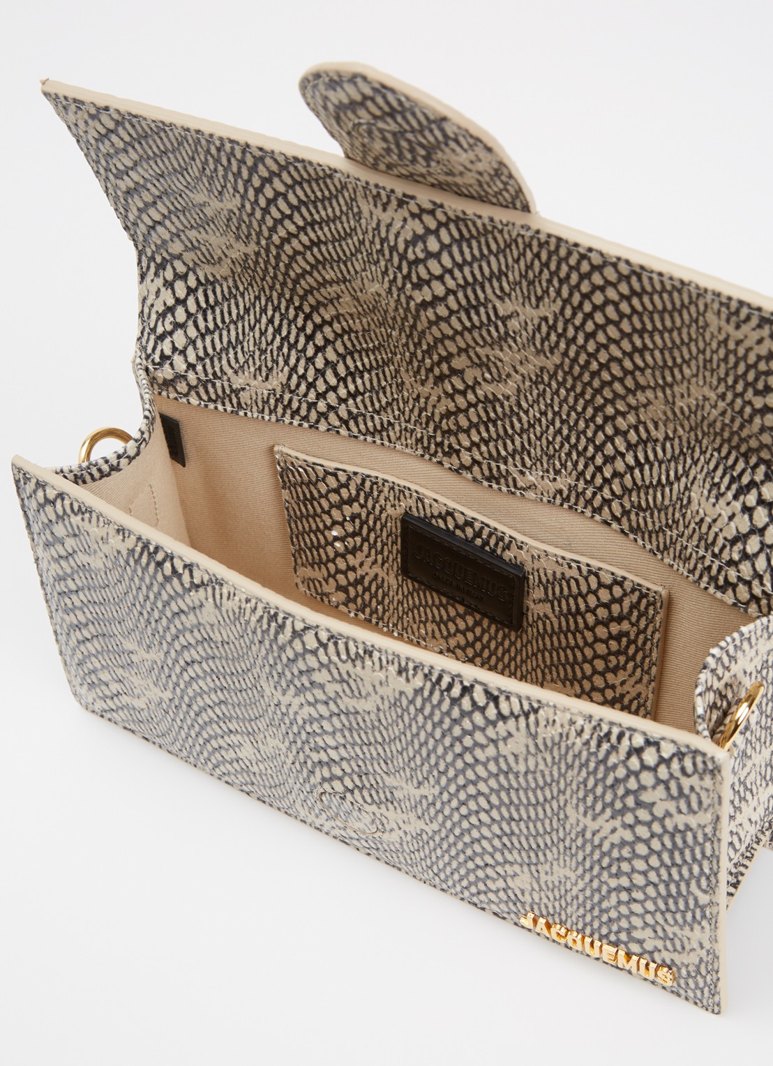 Jacquemus Le Grand Bambino handtas van leer met afneembare schouderriem en slangenstructuur - detail 2 beige