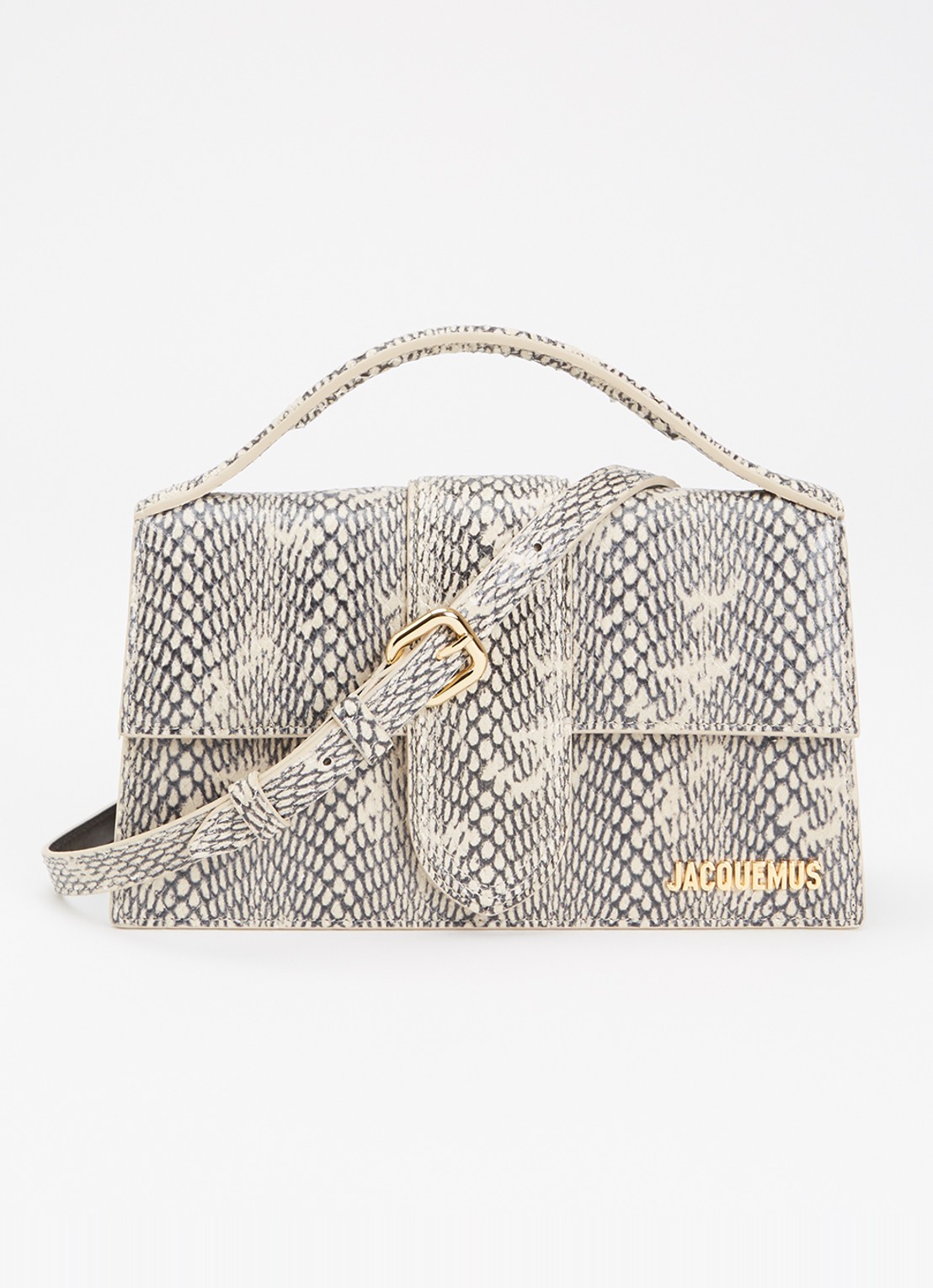 Jacquemus Le Grand Bambino handtas van leer met afneembare schouderriem en slangenstructuur - voorkant 6 beige
