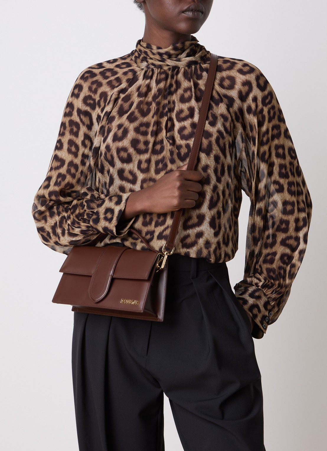 Jacquemus Le Grand Bambino handtas van leer met afneembare schouderriem - voorkant 3 bruin