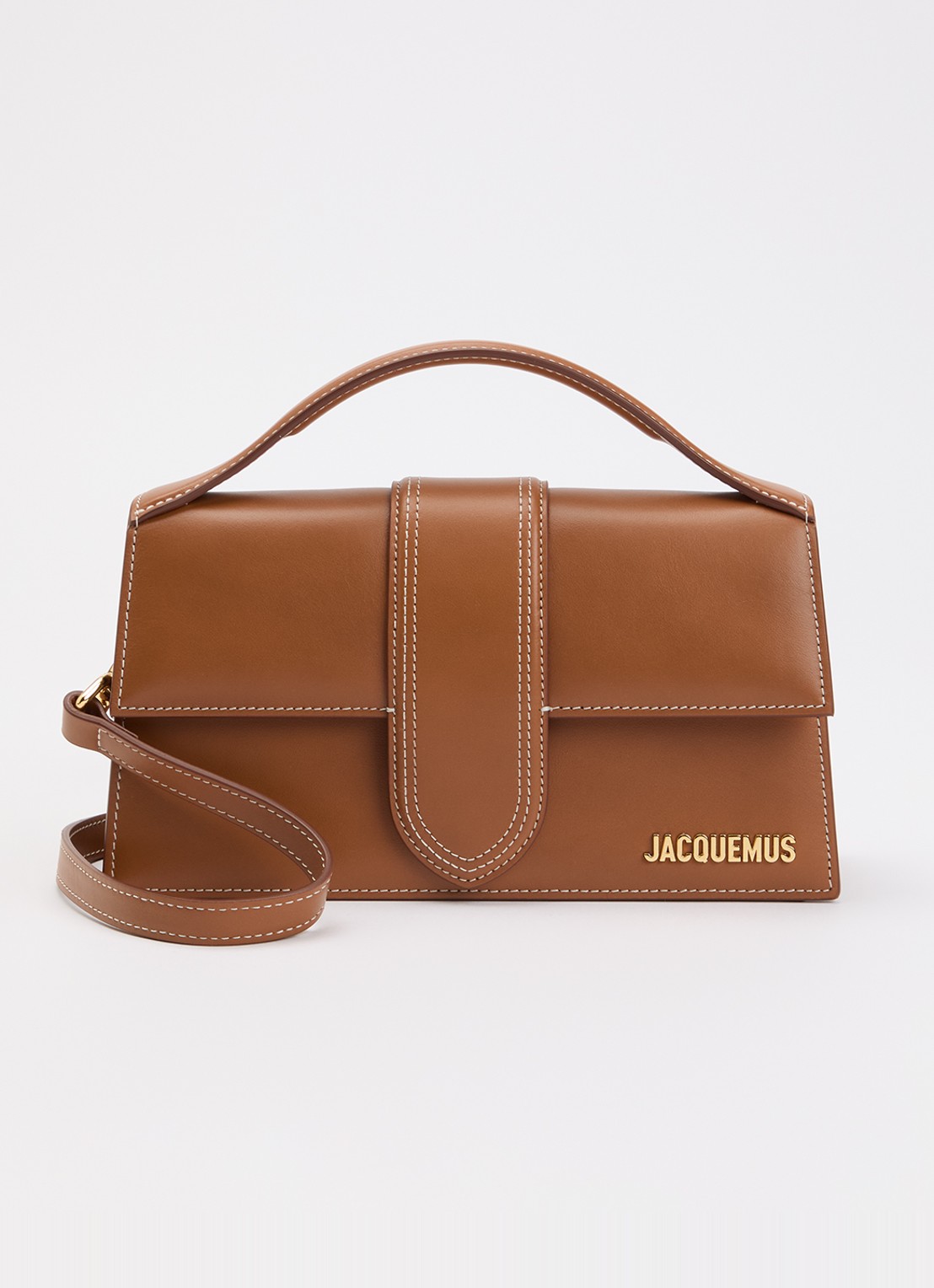 Jacquemus Le Grand Bambino handtas van leer met afneembare schouderriem - voorkant cognac