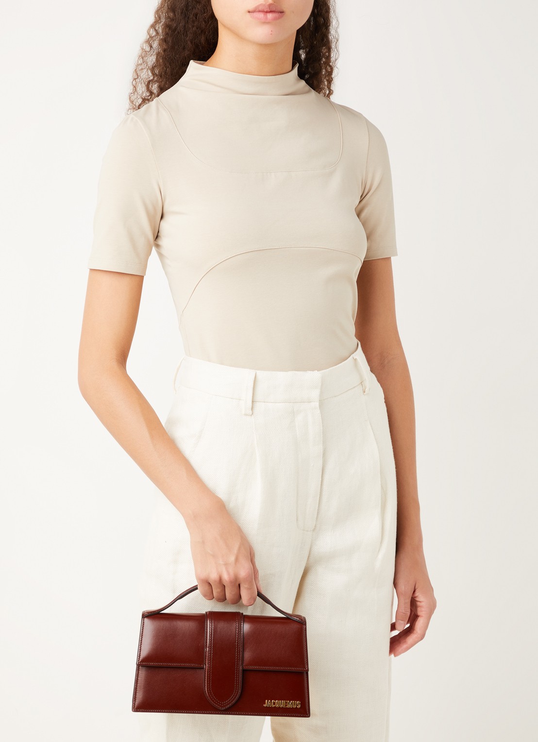 Jacquemus Le Grand Bambino handtas van leer - voorkant 6 kastanjebruin