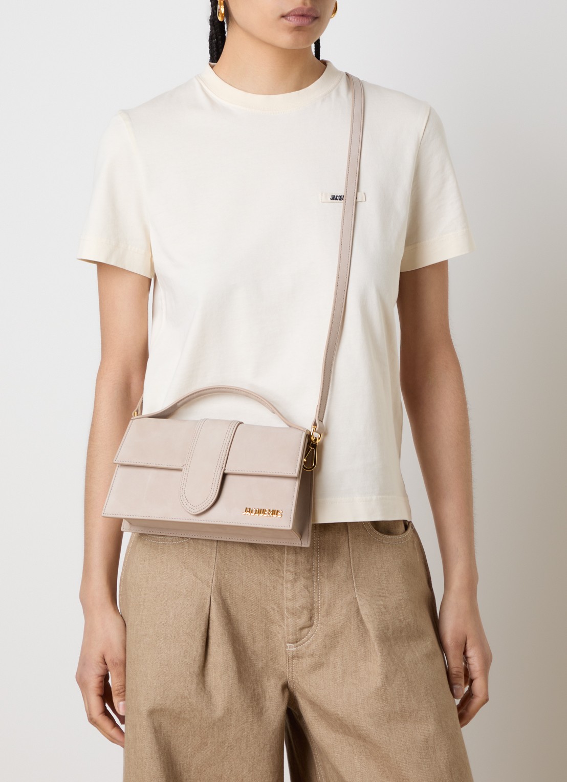 Jacquemus Le Grand Bambino handtas van suède met afneembare schouderriem - voorkant 7 taupe