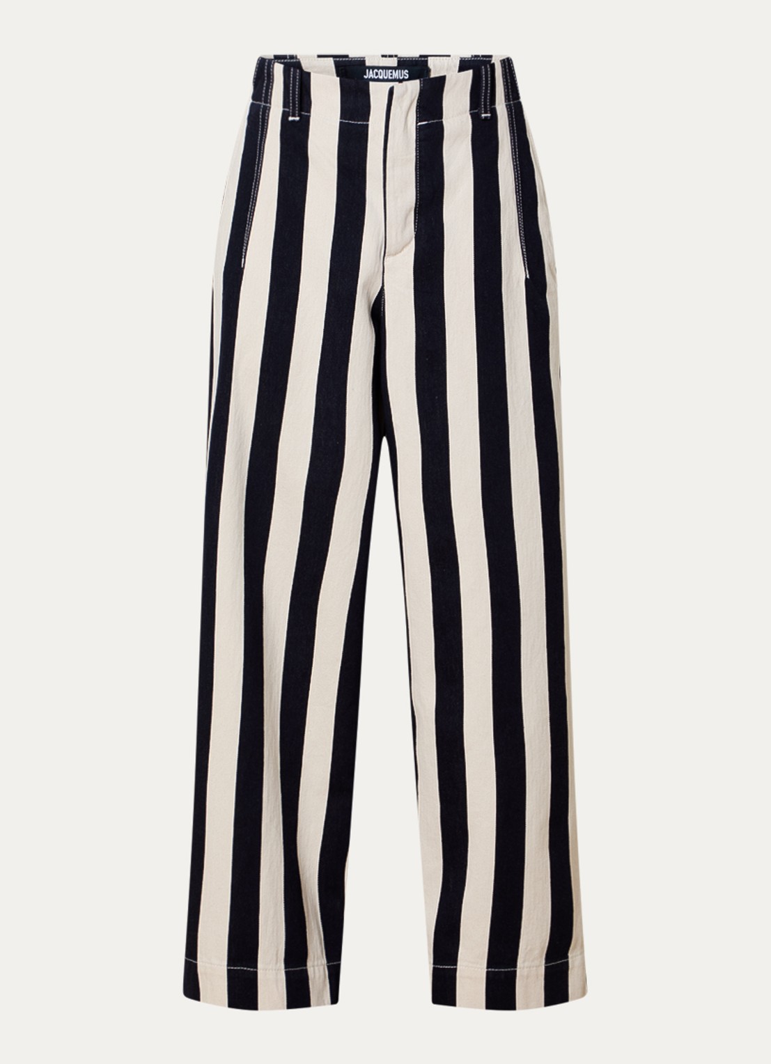 Jacquemus Le Parasol high waist loose fit jeans met streepprint - voorkant 2 gebroken wit