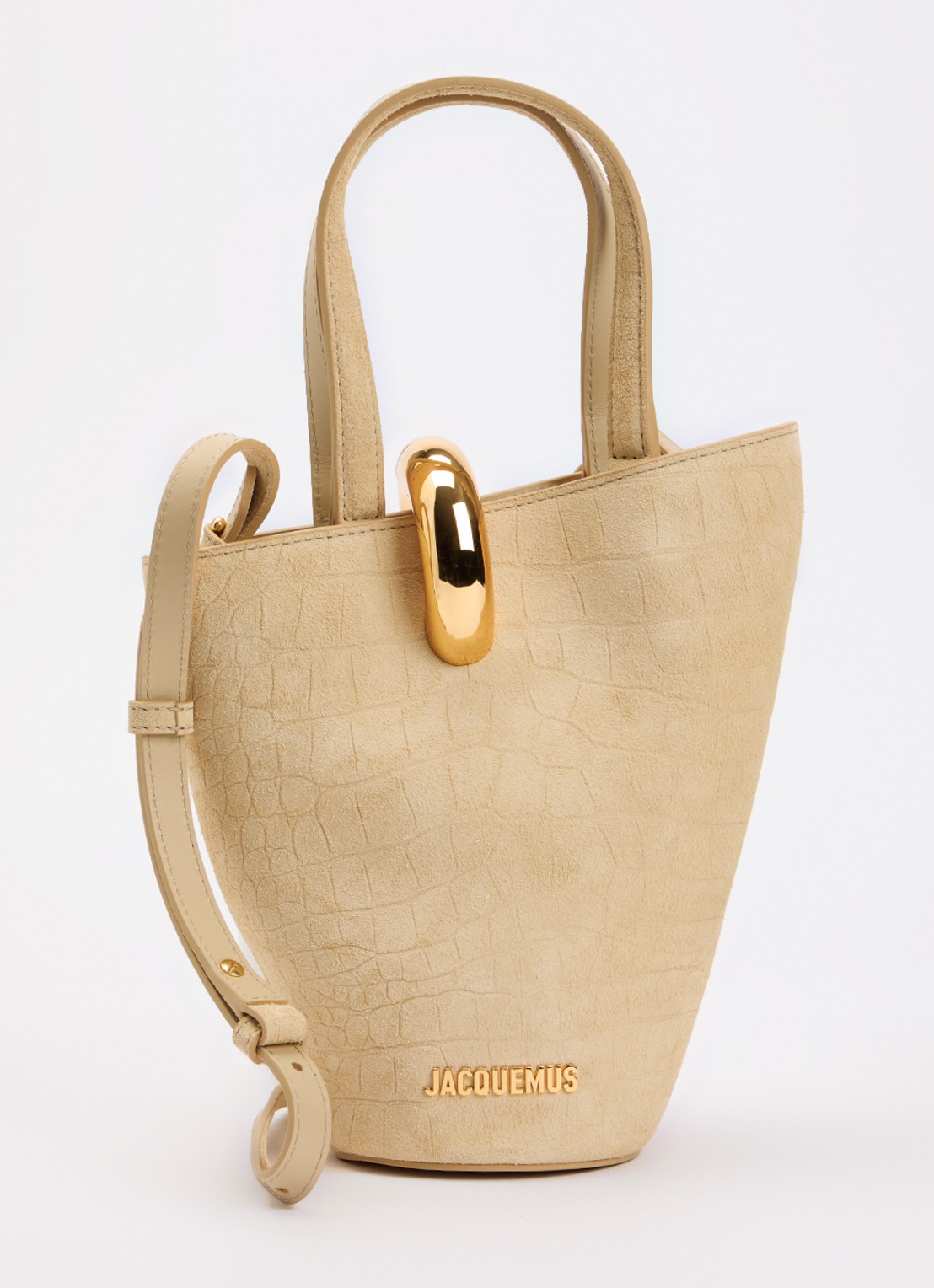 Jacquemus Le Petit Bambola handtas van kalfssuède met afneembare schouderriem - voorkant 2 beige