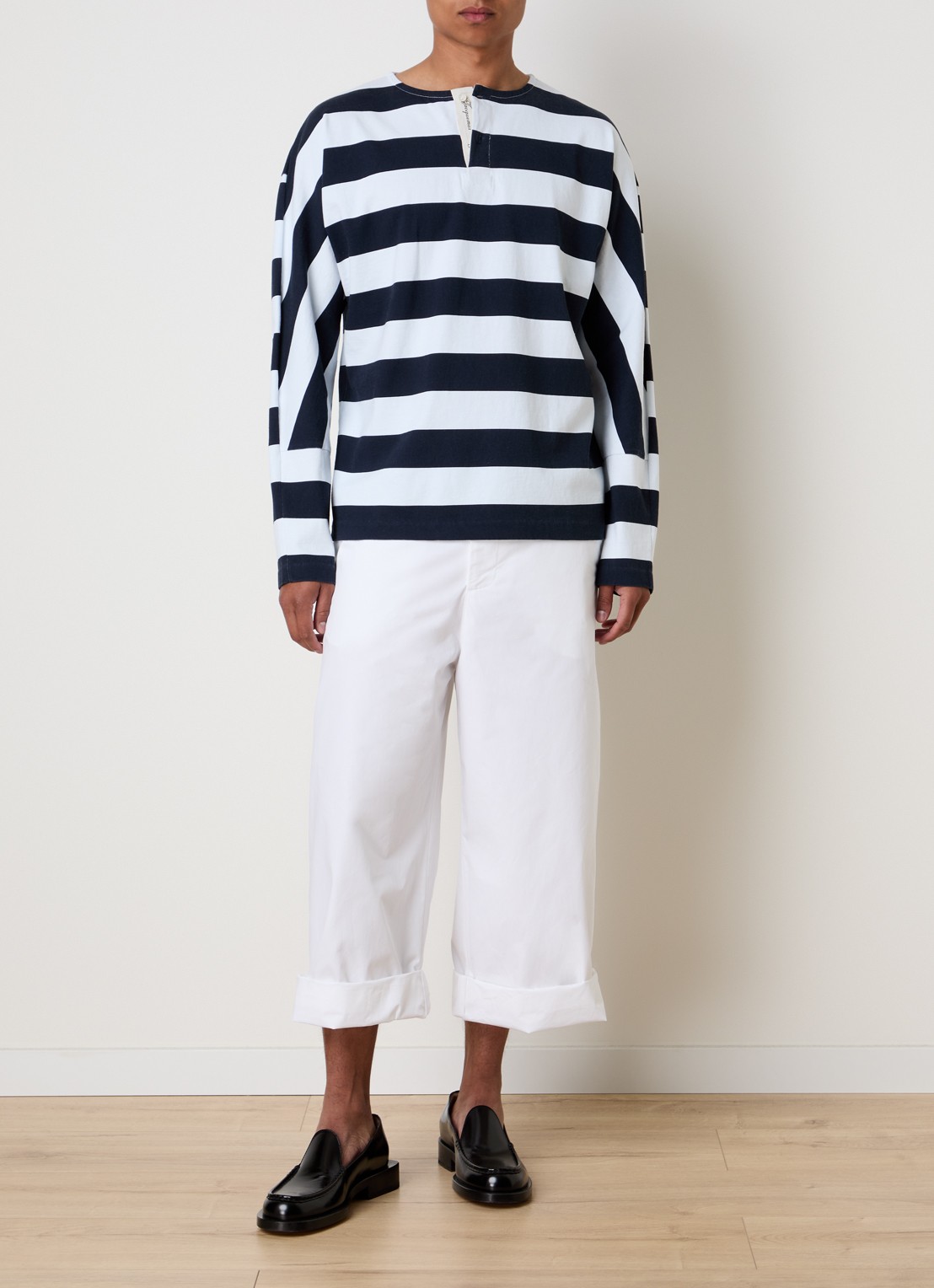 Jacquemus Longsleeve met streepprint - voorkant 5 donkerblauw