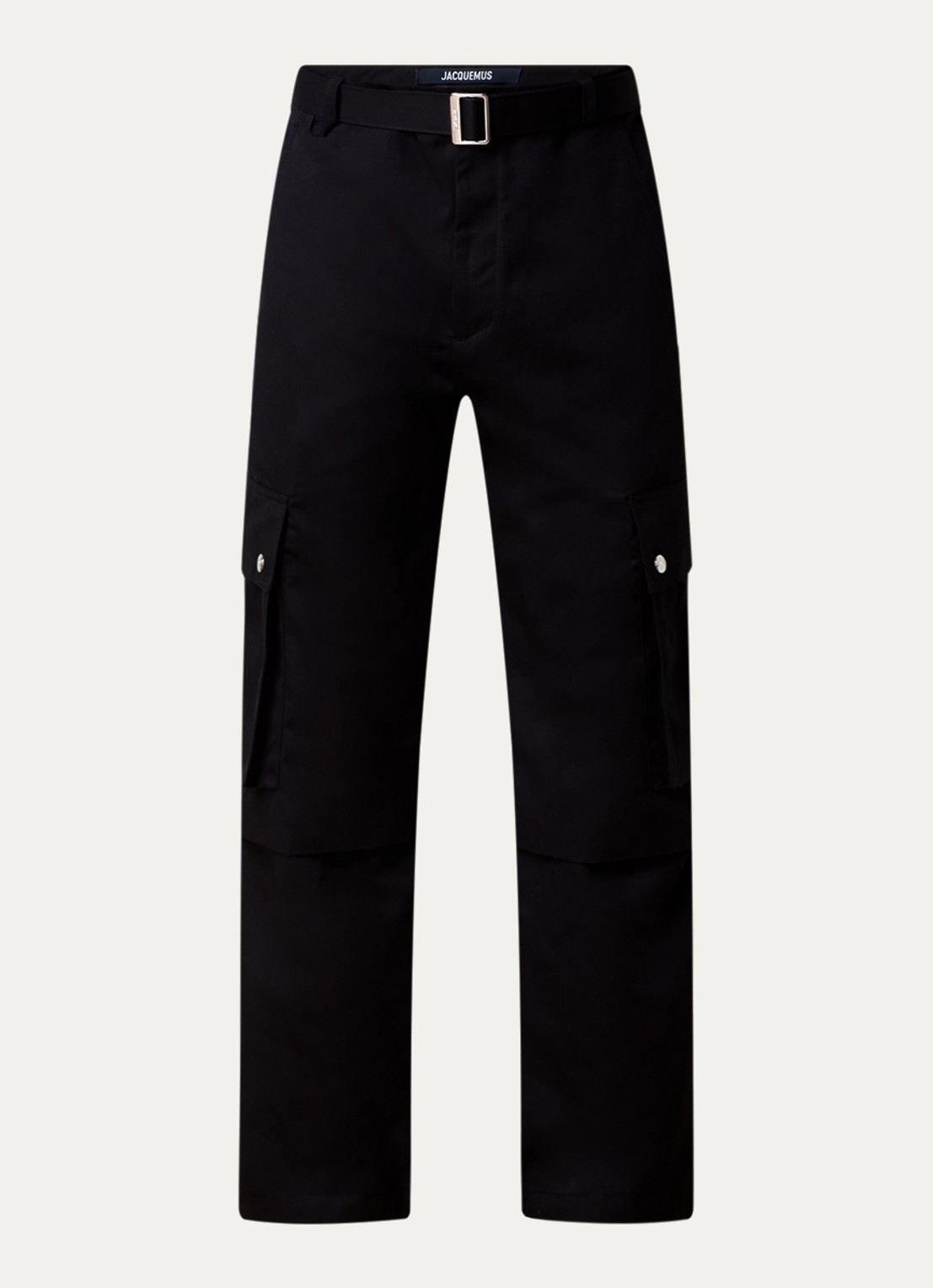 Jacquemus Loose fit cargobroek in linnenblend met ceintuur - voorkant zwart