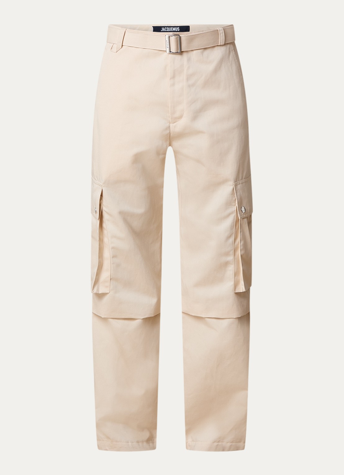 Jacquemus Loose fit cargobroek in linnenblend met ceintuur - voorkant beige