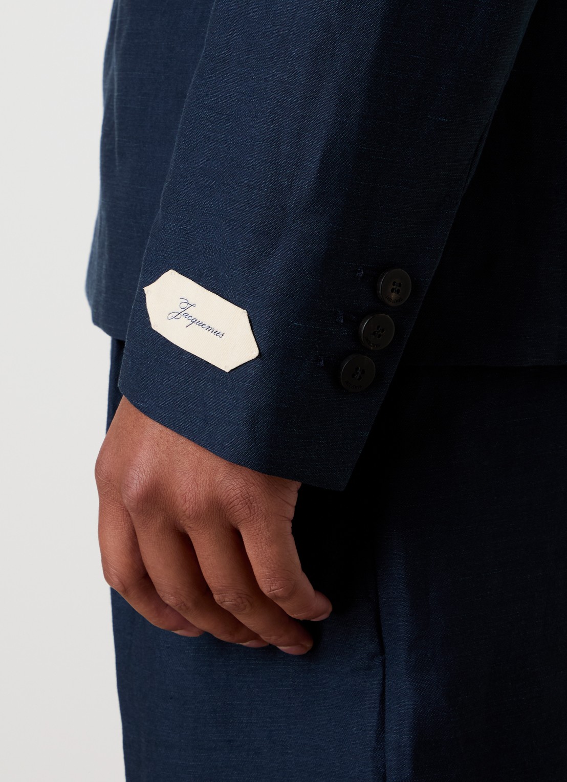 Jacquemus Melo regular fit colbert in linnenblend - detail 5 donkerblauw