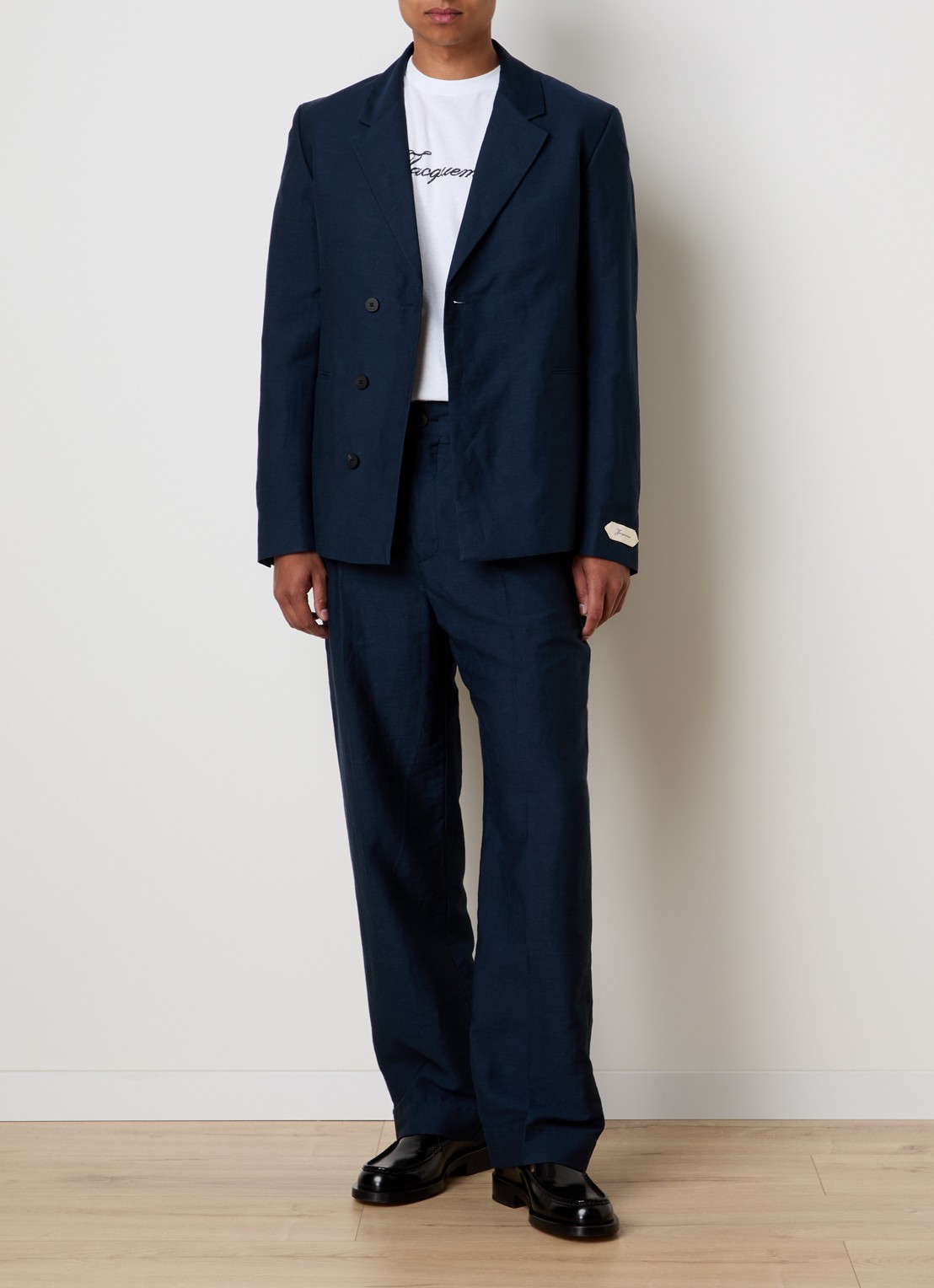 Jacquemus Melo regular fit colbert in linnenblend - voorkant 2 donkerblauw