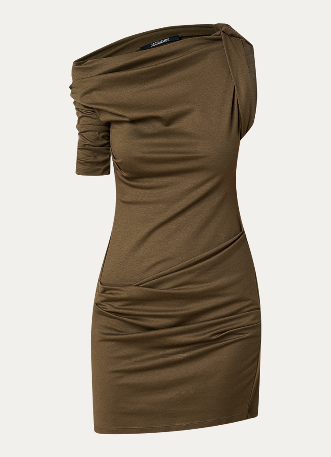 Jacquemus Mini jurk in zijdeblend met asymmetrische hals - voorkant 4 khaki