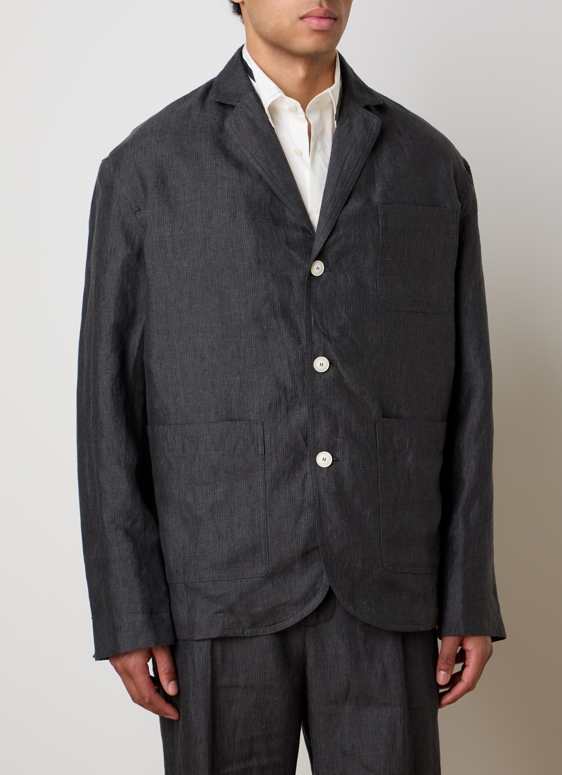 Jacquemus Regular fit colbert met opgestikte zakken - detail 4 donkergrijs