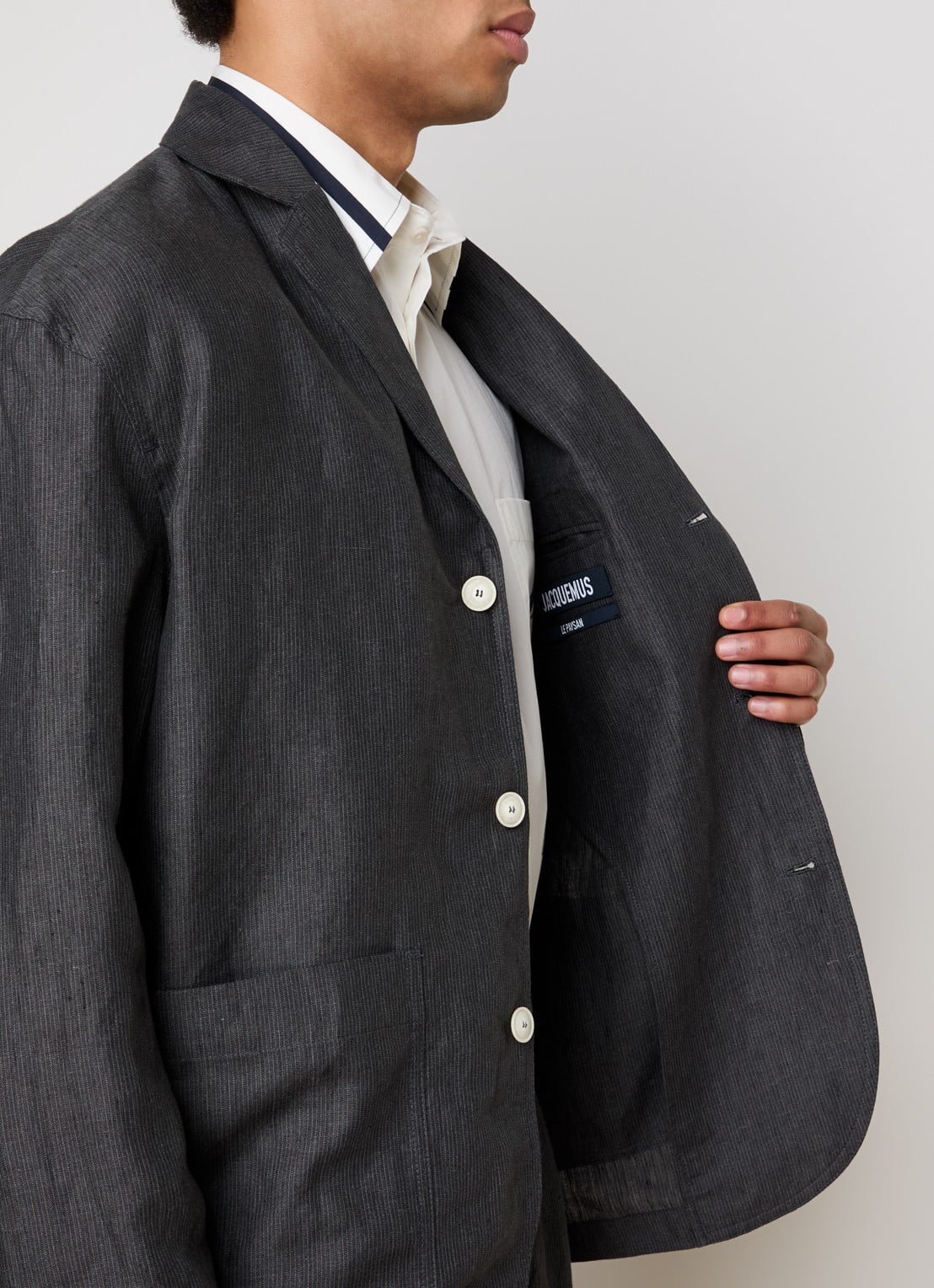 Jacquemus Regular fit colbert met opgestikte zakken - detail 5 donkergrijs