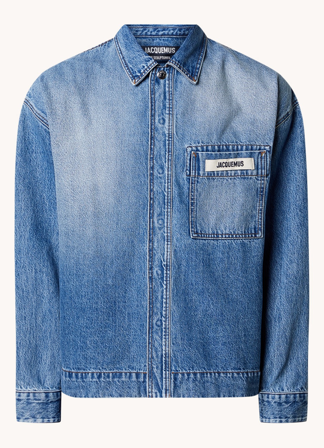 Jacquemus Regular fit overshirt van denim met logo - voorkant 4 indigo