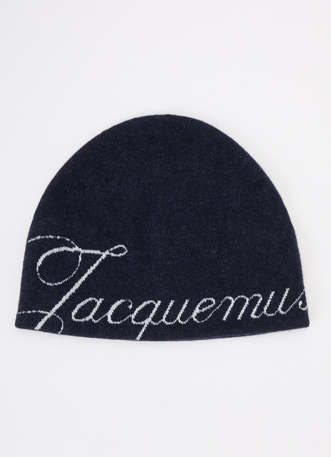 Jacquemus Ribgebreide muts in kasjmierblend met logo - voorkant donkerblauw