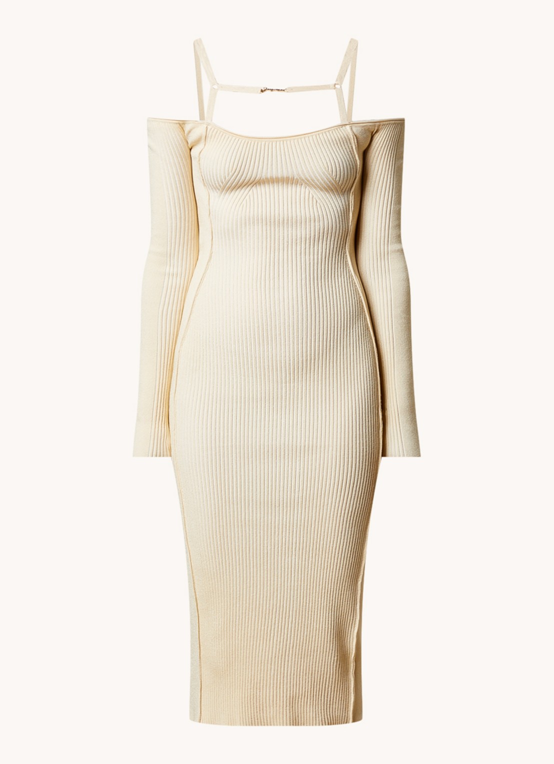 Jacquemus Sierra ribgebreide midi jurk met logo - voorkant 2 ivoor
