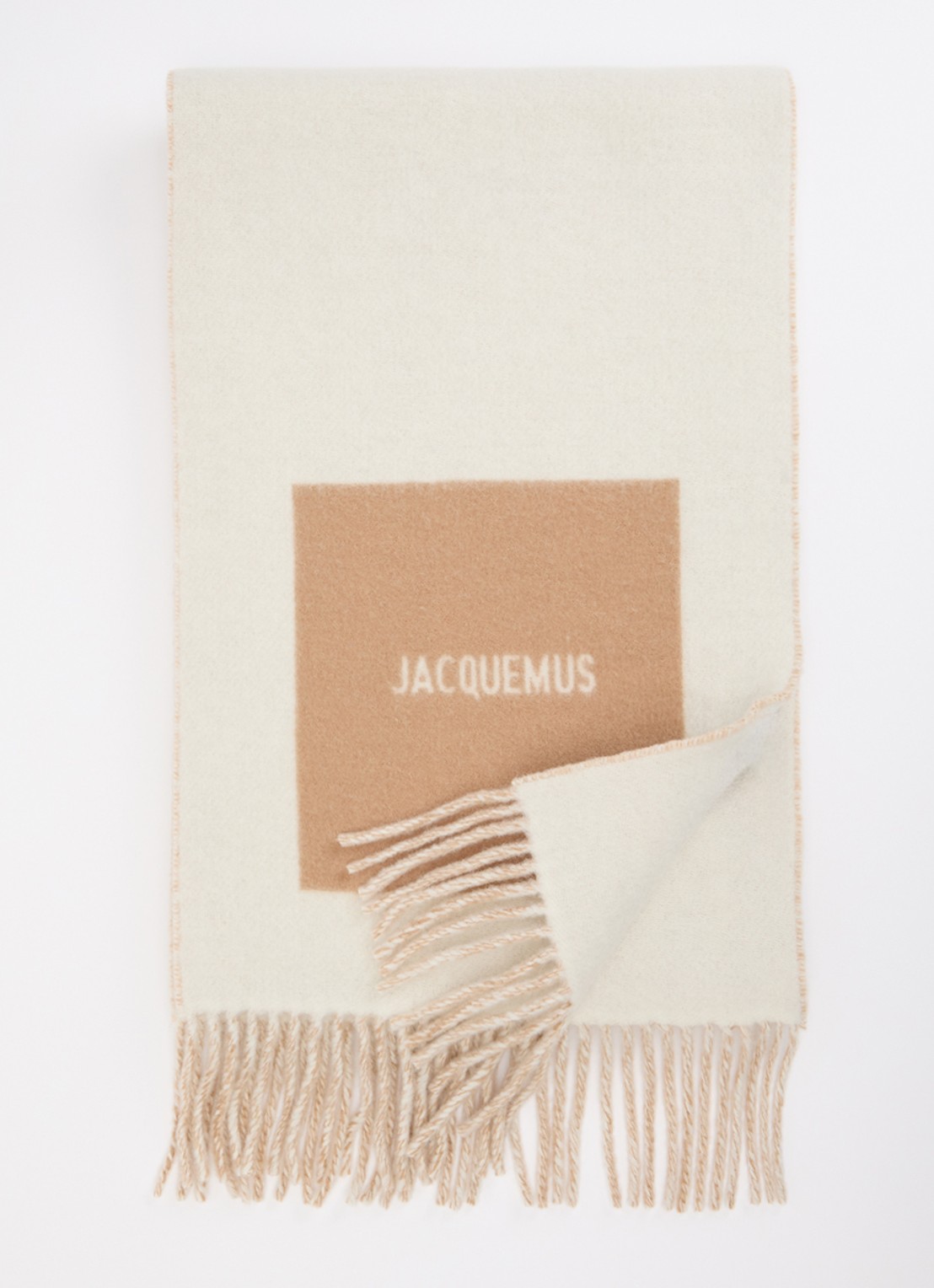 Jacquemus Sjaal van wol met logoprint 190 x 30 cm - voorkant 2 beige